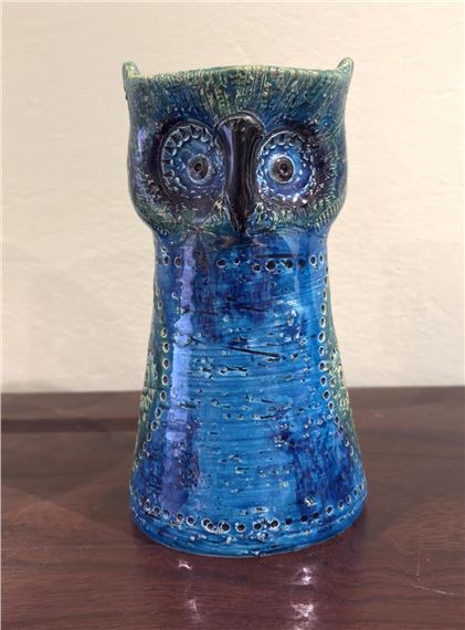 Blue Glazed Ceramic Owl