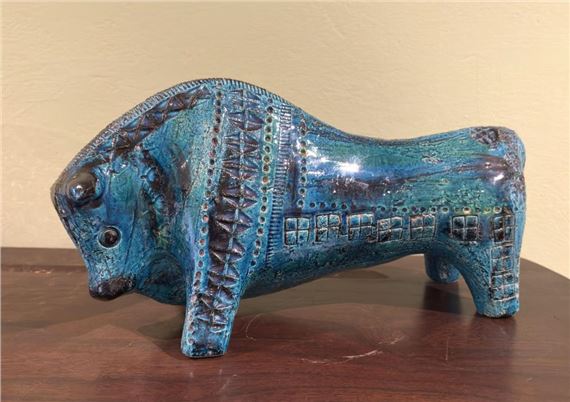 Blue Glazed Ceramic Bull by Aldo Londi, c.1960's