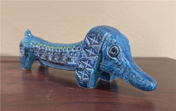 Bitossi | Blue Glazed Ceramic Dachshund (Circa 2000) | MutualArt