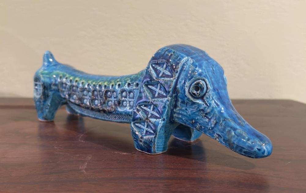 Bitossi | Blue Glazed Ceramic Dachshund (Circa 2000) | MutualArt