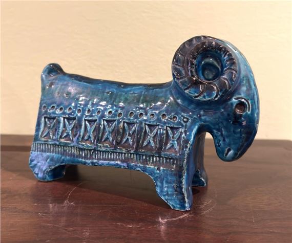 Blue Glazed Ram by Aldo Londi, c.1960's