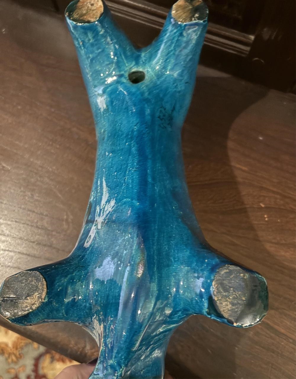 Artwork by Aldo Londi, Blue Glazed Ceramic Bull, Made of Ceramic