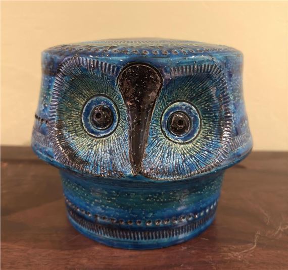 Blue Glazed Ceramic Owl