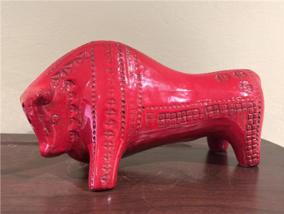 Red Glazed Ceramic Bull by Aldo Londi, c.1960's