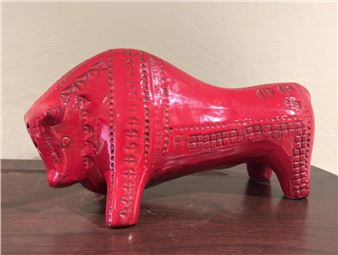 Red Glazed Ceramic Bull - Aldo Londi