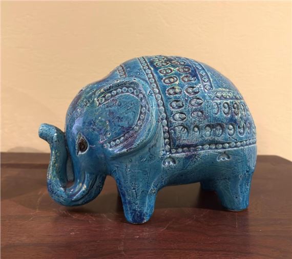 Blue Glazed Ceramic Elephant by Aldo Londi, c.1960's