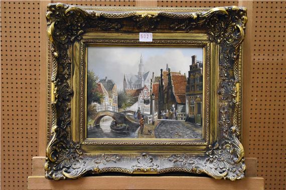 Personen op een stadsgracht te Haarlem by Johan Haanstra