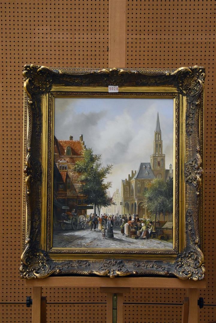 Artwork by Johan Haanstra, Markt in Uithoorn, Made of Olieverf, Paneel