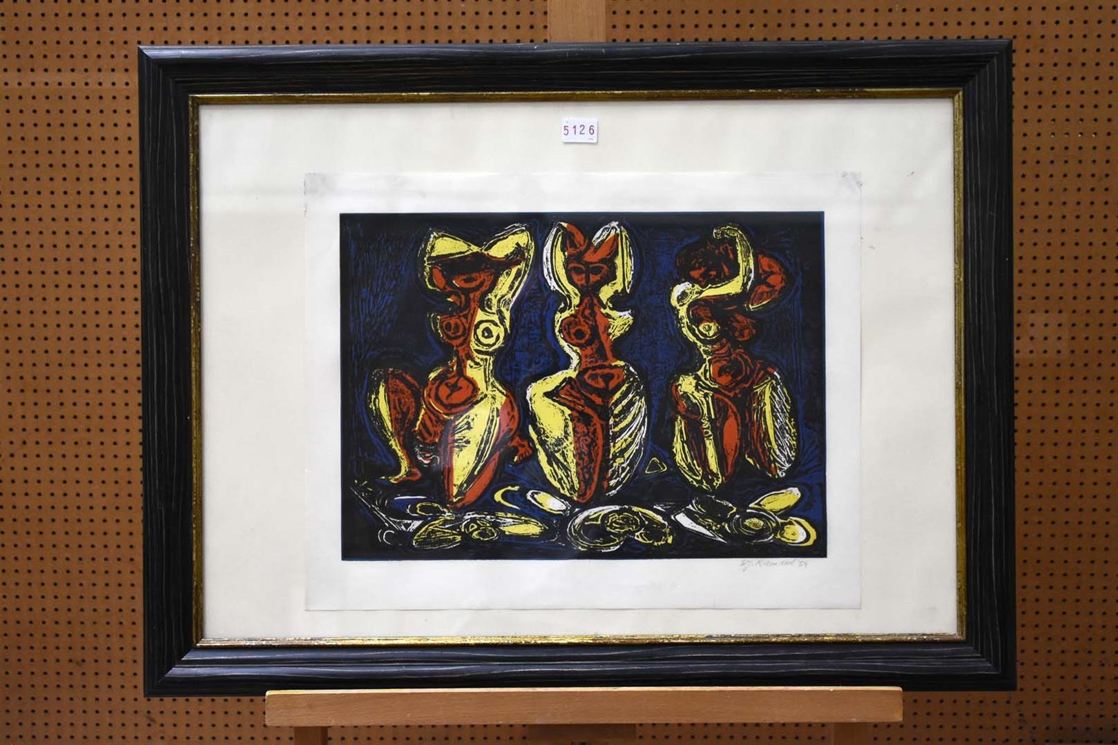 Artwork by Willem Jacob Rozendaal, Drie figuren, Made of color lithograph