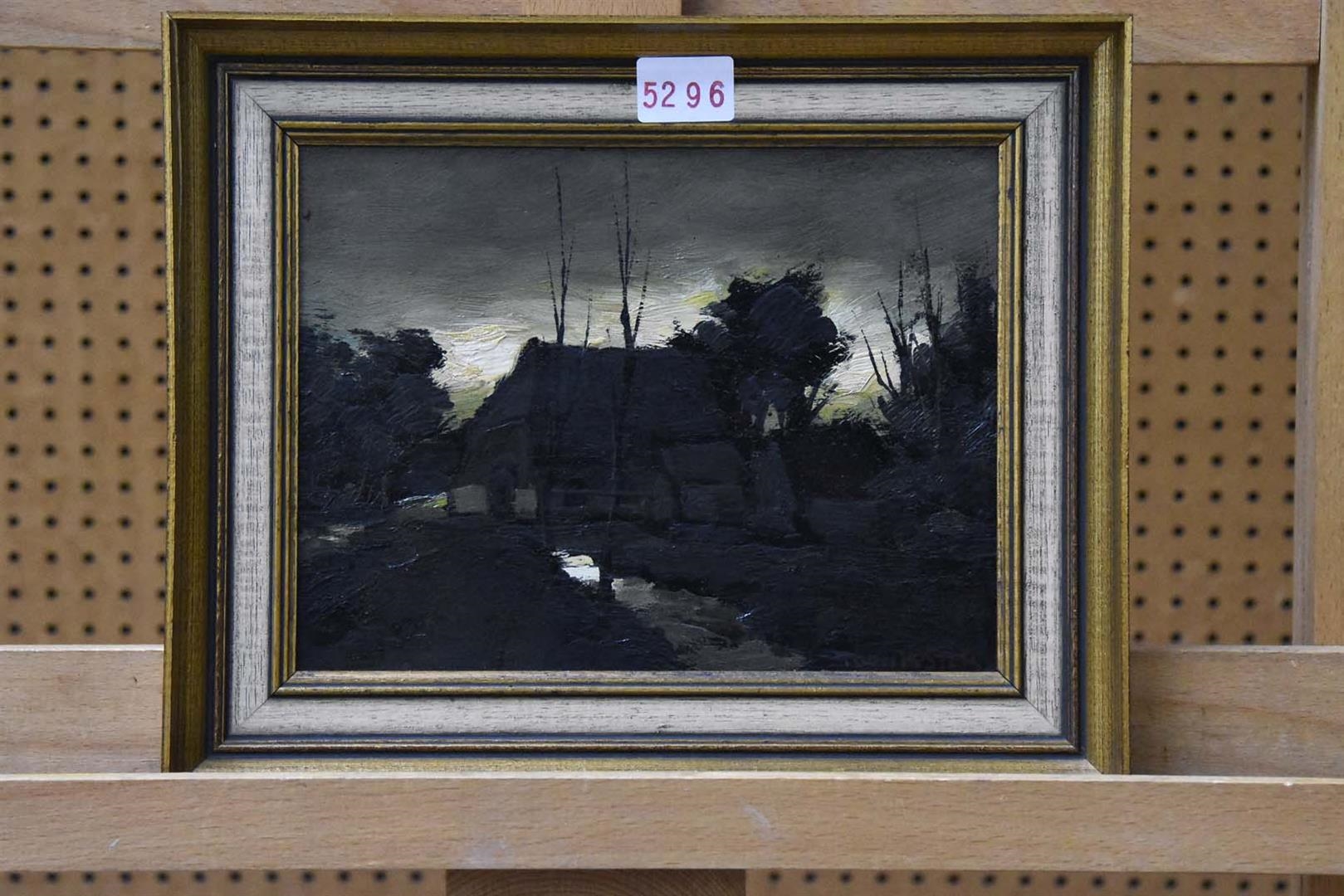 Artwork by Toon Kelder, Boerderij aan het water, Made of Olieverf, Board