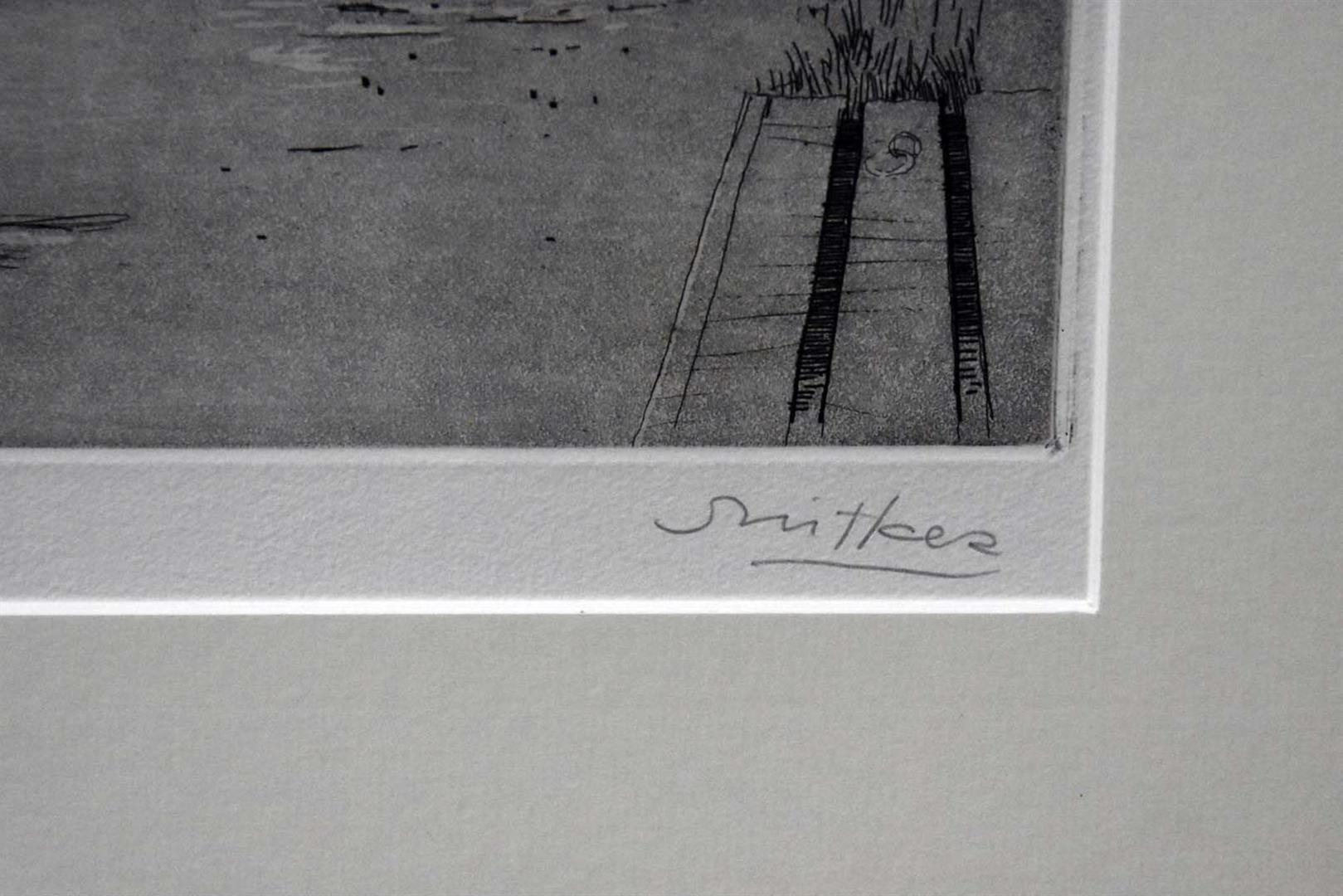 Artwork by Willem Snitker, Boerderij aan het water, Made of etching