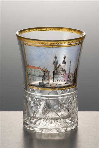 BIEDERMEIER BEAKER WITH VIEW OF PRAGUE'S OLD TOWN SQUARE by Anton Kothgasser, 19th century