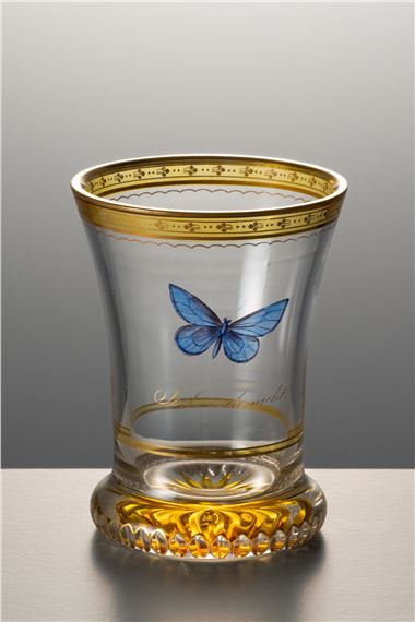 BEAKER WITH BUTTERFLY FROM THE BIEDERMEIER PERIOD by Anton Kothgasser, 19th century