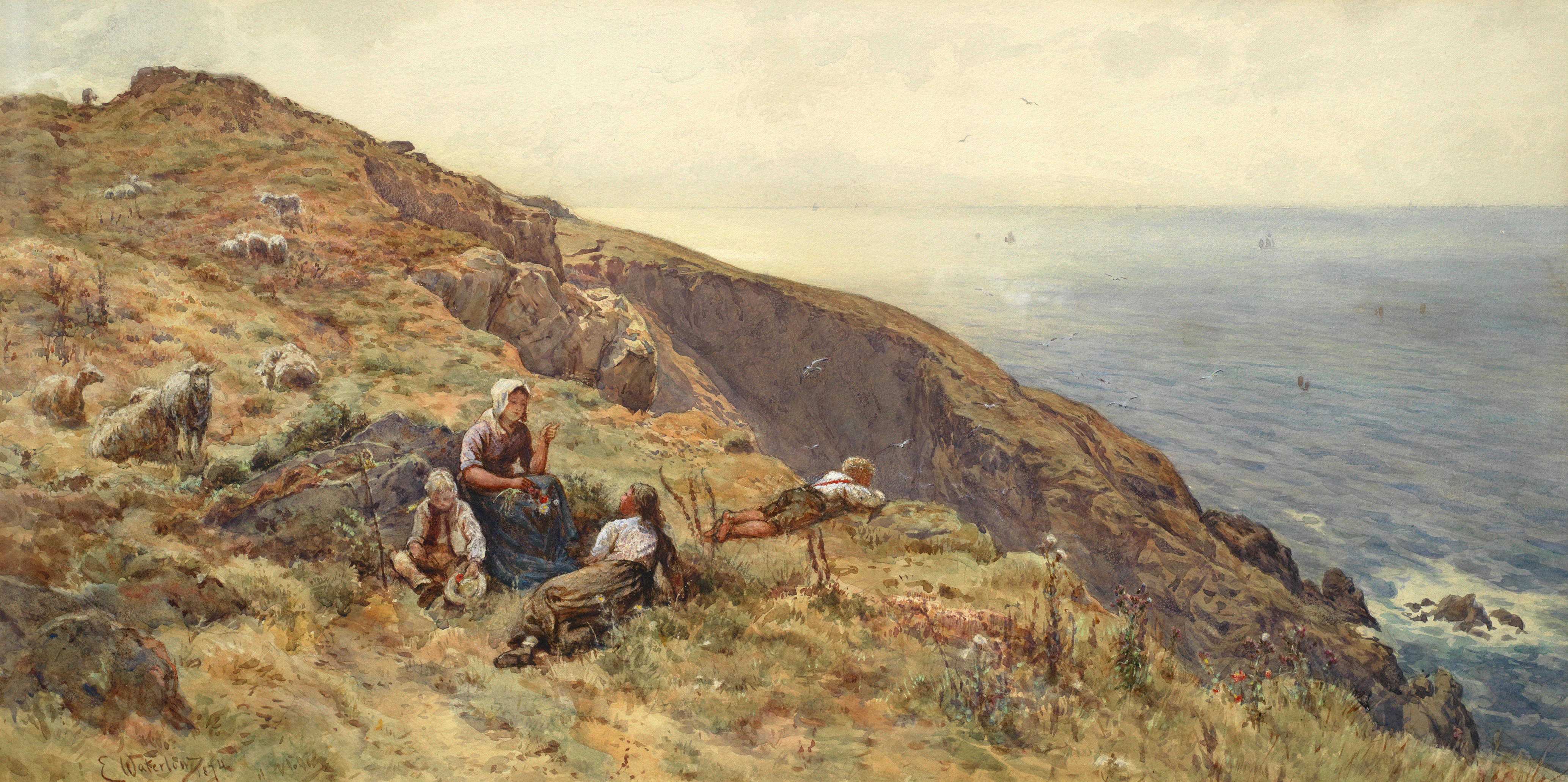 Sir Ernest Albert Waterlow | A family on top of the cliffs (1874 ...