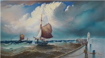 Hauling in the fishing boats - John Holden