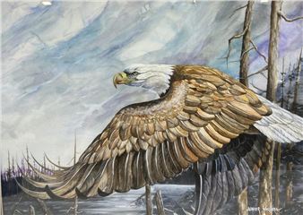 Watercolor Of Eagle On Paper - Junior Vaquera