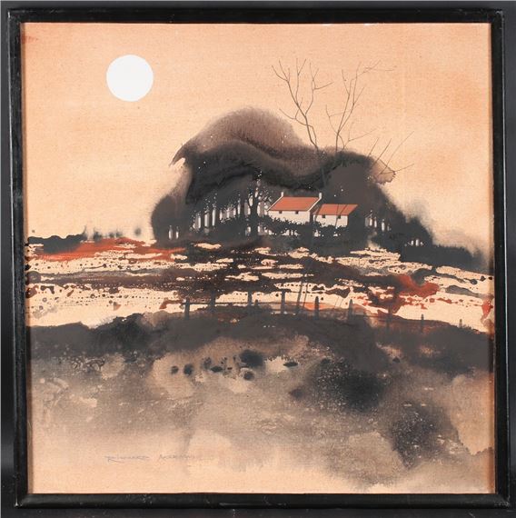 Richard Akerman | Landscape with woodland and buildings | MutualArt