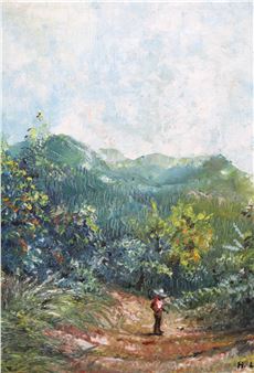 Jamaican landscape with a figure - H. Lowe