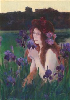 Girl with iris flowers - Michel Korochansky