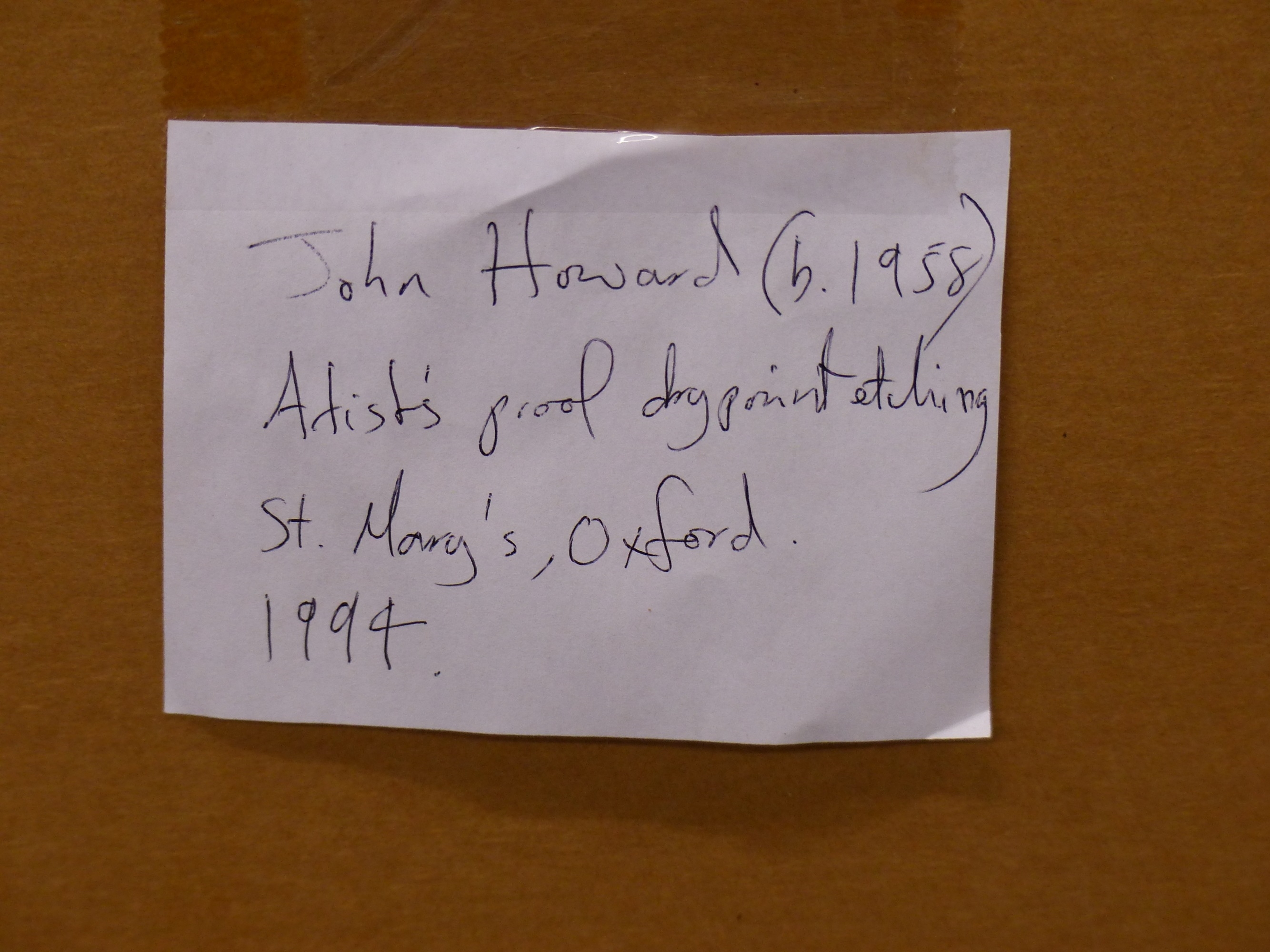 Artwork by John Howard, St Mary's Oxford, Made of Drypoint