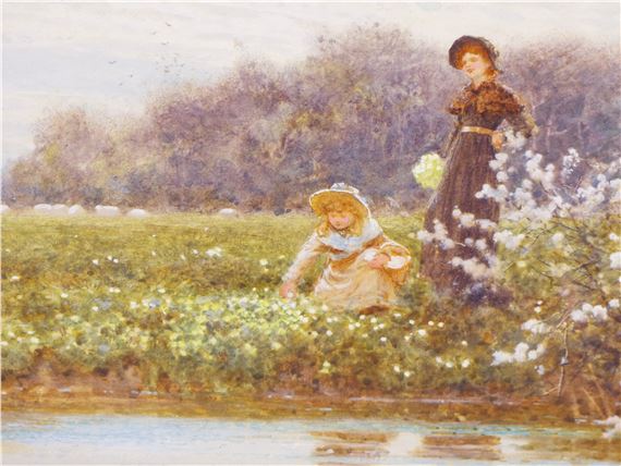 picking flowers at the ponds edge - Thomas James Lloyd