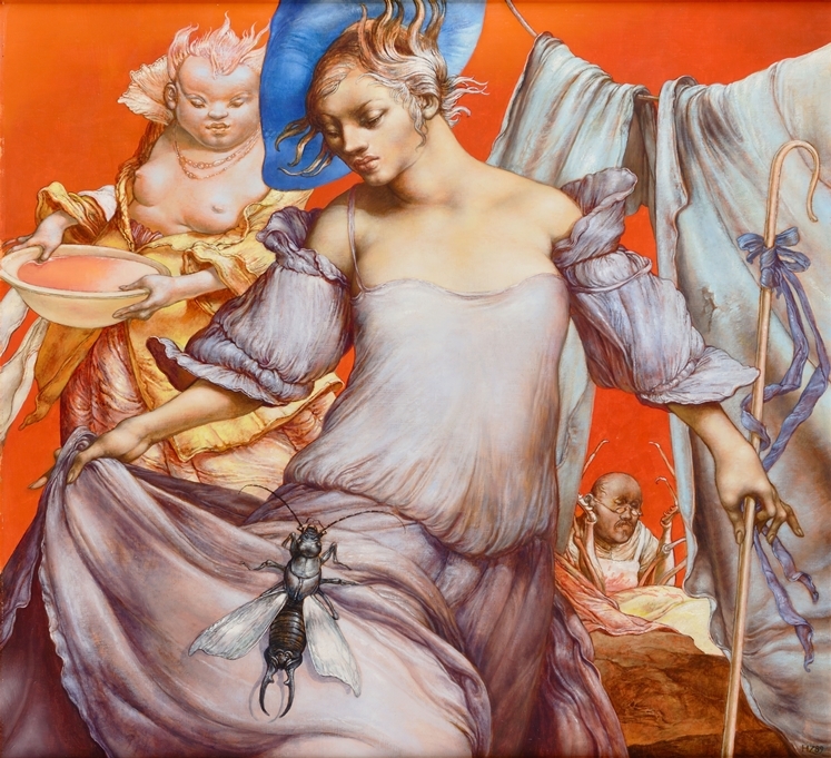 Artwork by Heinz Zander, Insektengeburt, Made of Oil on hardboard