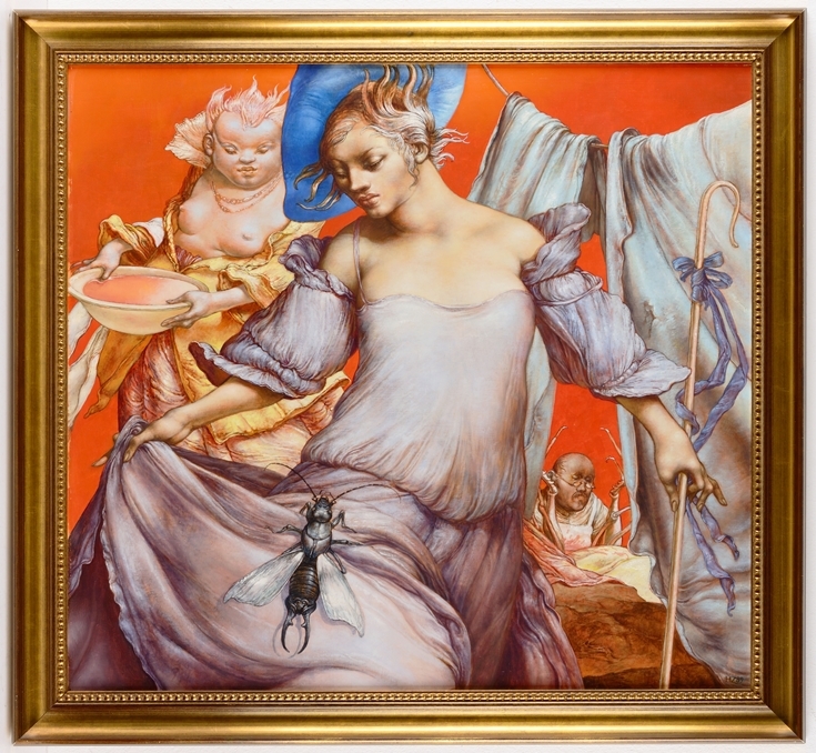 Artwork by Heinz Zander, Insektengeburt, Made of Oil on hardboard