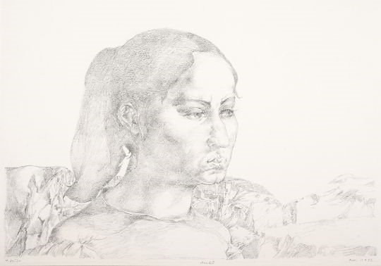 Artwork by Heinz Zander, Portrait Amahid, Made of Bleistiftzeichnung Auf Dünnem Karton