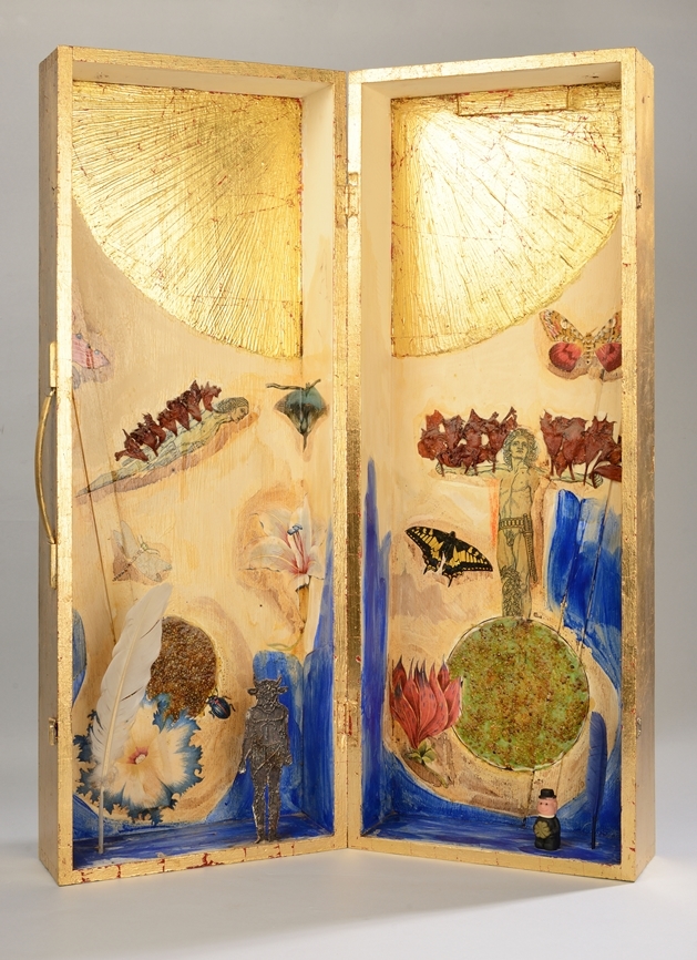 Artwork by Michael Buthe, Objektkasten, Made of Assemblage, Collage Und Acryl Auf Holz