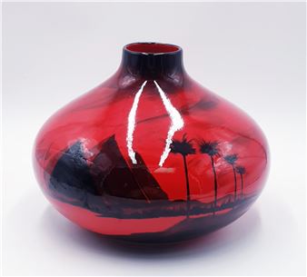 FLAMBE SQUAT VASE FROM THE RUBY FUSIONS SERIES - Peggy Davies