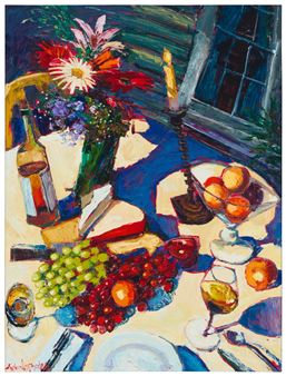 Still life with fruit and wine - James Michalopoulos