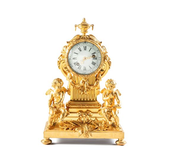 A late Louis XV gilt-bronze musician putti mantel clock, circa 1770, the case signed Robert Osmond, the movement signed Jean Fol - Robert Osmond