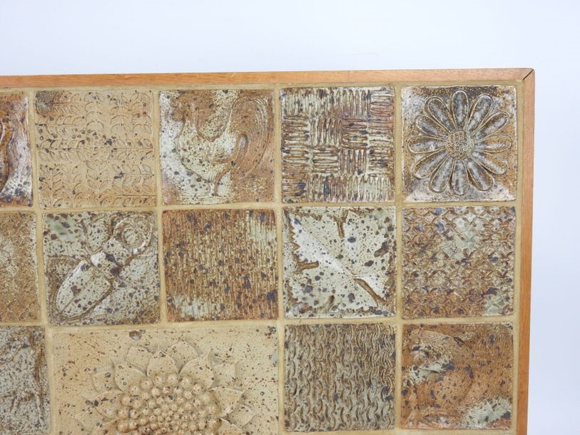 Artwork by André Bodin, Large stoneware wall plaque with 31 tiles decorated with flowers and insects, Made of Stoneware