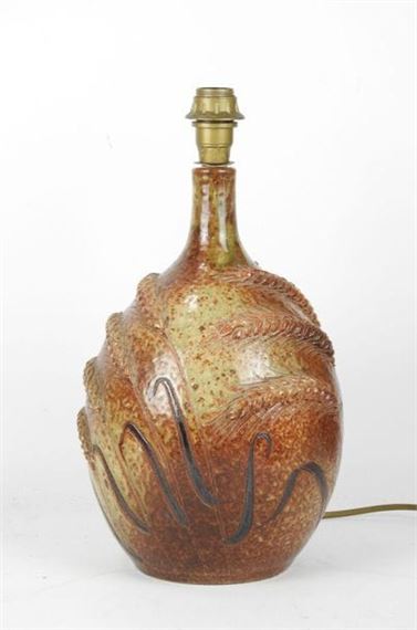 Stoneware lamp base with wheat ear by André Bodin