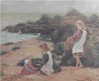 Spelende kinderen aan het strand - A. Milner