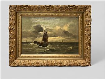 Schuiten op een woelige zee - Jacob Willem de Gruyter