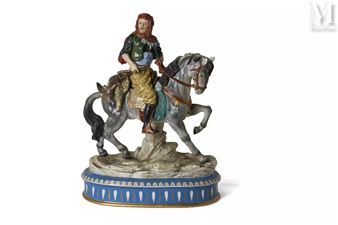Groupe en porcelaine polychrome figurant le retour de chasse d'un cavalier oriental - Karl Richard Klemm