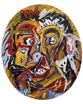 Expressionist acrylic painting on oval board - Sallie Lou P. Eakins