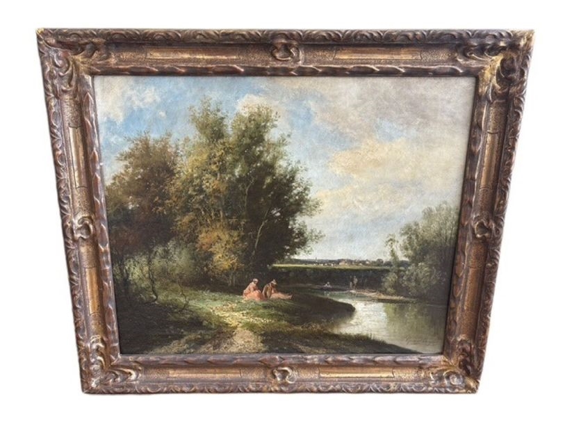 Artwork by Gerard Buysen, Détente au bord d'une rivière, Made of Oil On Canvas