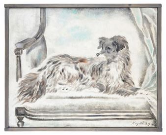 A dog seated on an armchair - Sei Koyanagui