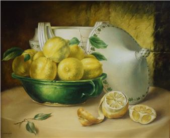 still life study, lemons in a green glazed bowl - Charles Mangin