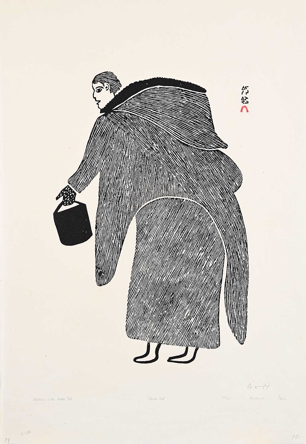 Artwork by Eleeshushe Parr, Woman with Water Pail #28/50, Made of Stonecut On Paper