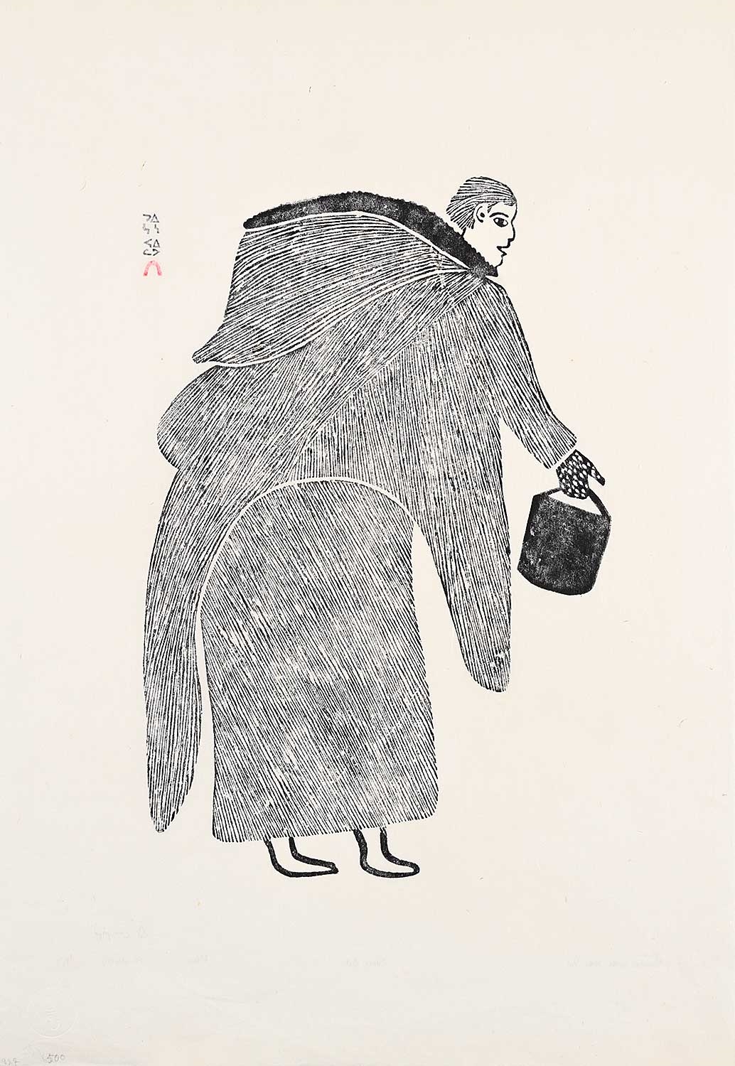Artwork by Eleeshushe Parr, Woman with Water Pail #28/50, Made of Stonecut On Paper