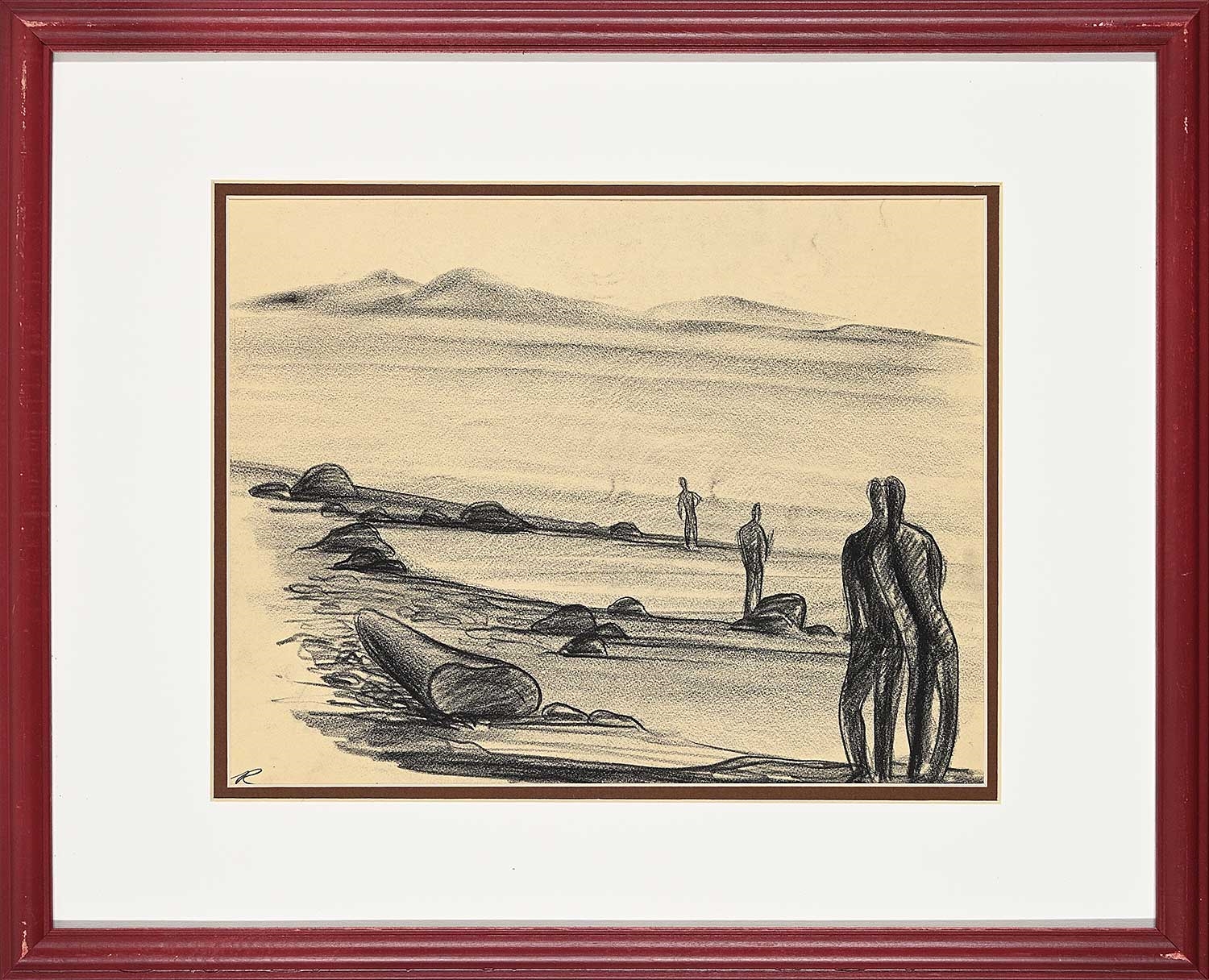 Artwork by Clifford Foard Robinson, Untitled - Figures on the Beach, Made of Graphite On Paper