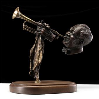 ED DWIGHT (BORN KANSAS CITY, KS 1933) BRONZE SCULPTURE - Louis Armstrong
