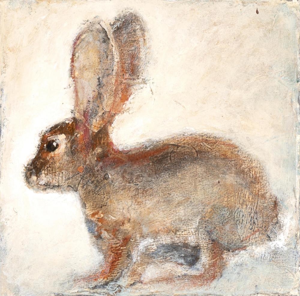 Artwork by Ed Musante, Rabbit, Made of Oil, Mixed Media On Cradled Panel