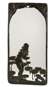 Rectangular framed mirror in patinated bronze depicting a nude woman in water lilies - Francois-Rupert Carabin