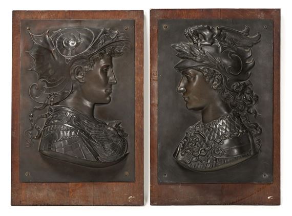 A PAIR OF BRONZE RELIEF PLAQUES OF SCIPIO AFRICANUS & ATHENA by Andrea del Verrocchio, late 19th century