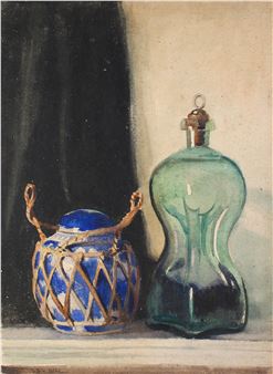 still life of a bottle and jar - Salomon van Abbé