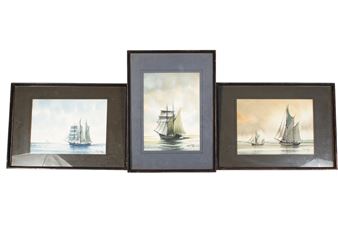 three watercolours of sailing boats - Tony Warren